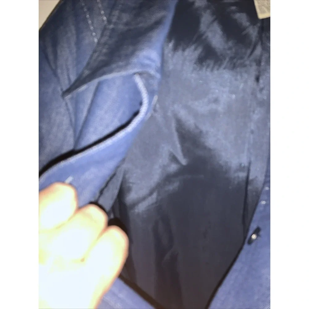 Appleseed's Button Front Navy Blue Blazer Jacket W/Pockets Size 14 Woman's Cotto